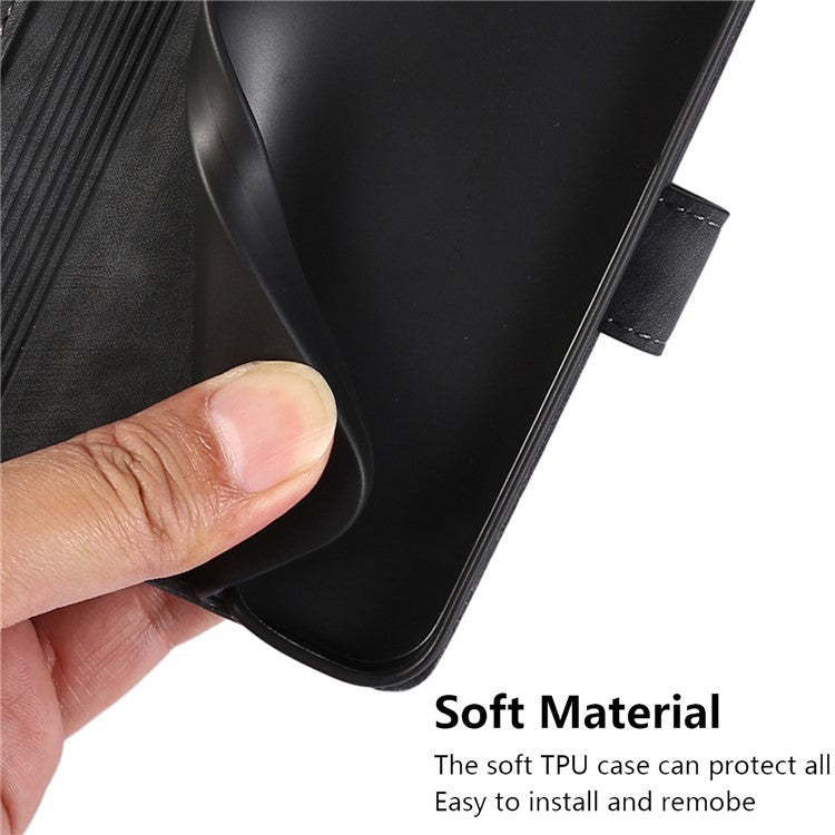 Wallet Leather Cover for Oppo A78 4G Shell Imprint Orchid Butterfly Pattern Phone Case - Black