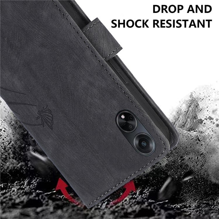 Wallet Leather Cover for Oppo A78 4G Shell Imprint Orchid Butterfly Pattern Phone Case - Black