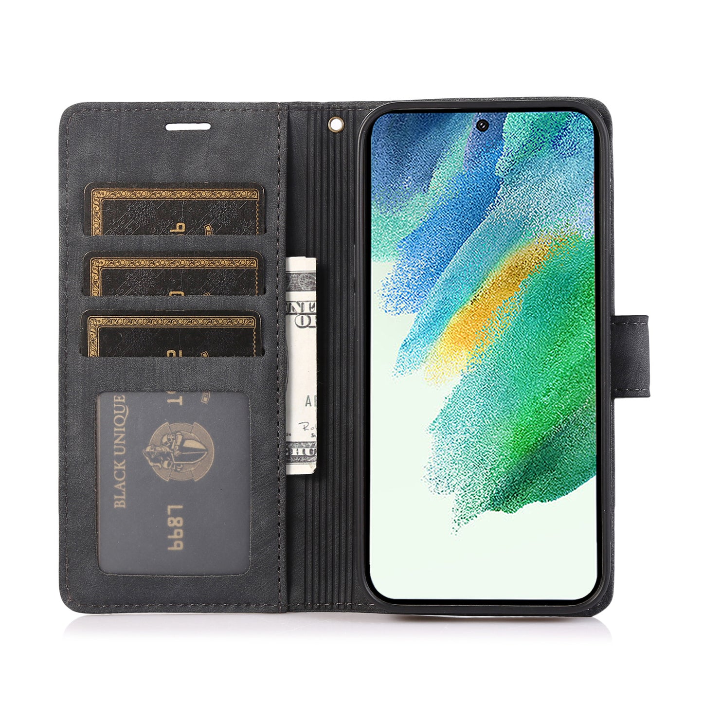 For Samsung Galaxy S24+ Leather Case Phone Wallet Orchid Butterfly Pattern - Black