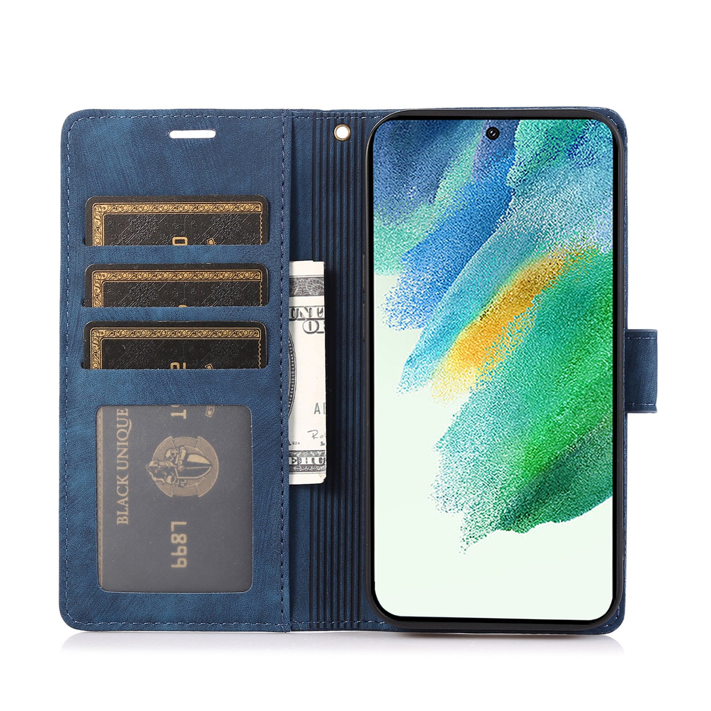 For Samsung Galaxy S24+ Leather Case Phone Wallet Orchid Butterfly Pattern - Blue