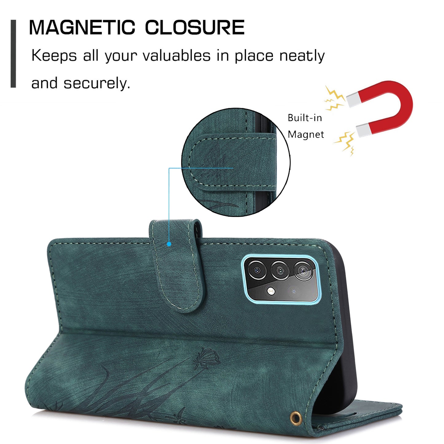 For Samsung Galaxy S24+ Leather Case Phone Wallet Orchid Butterfly Pattern - Green