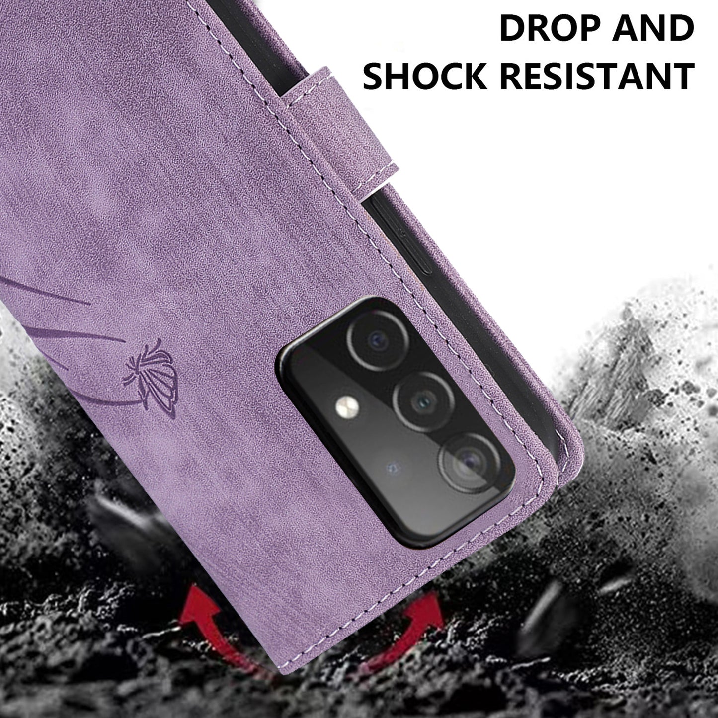 For Samsung Galaxy S24+ Leather Case Phone Wallet Orchid Butterfly Pattern - Purple