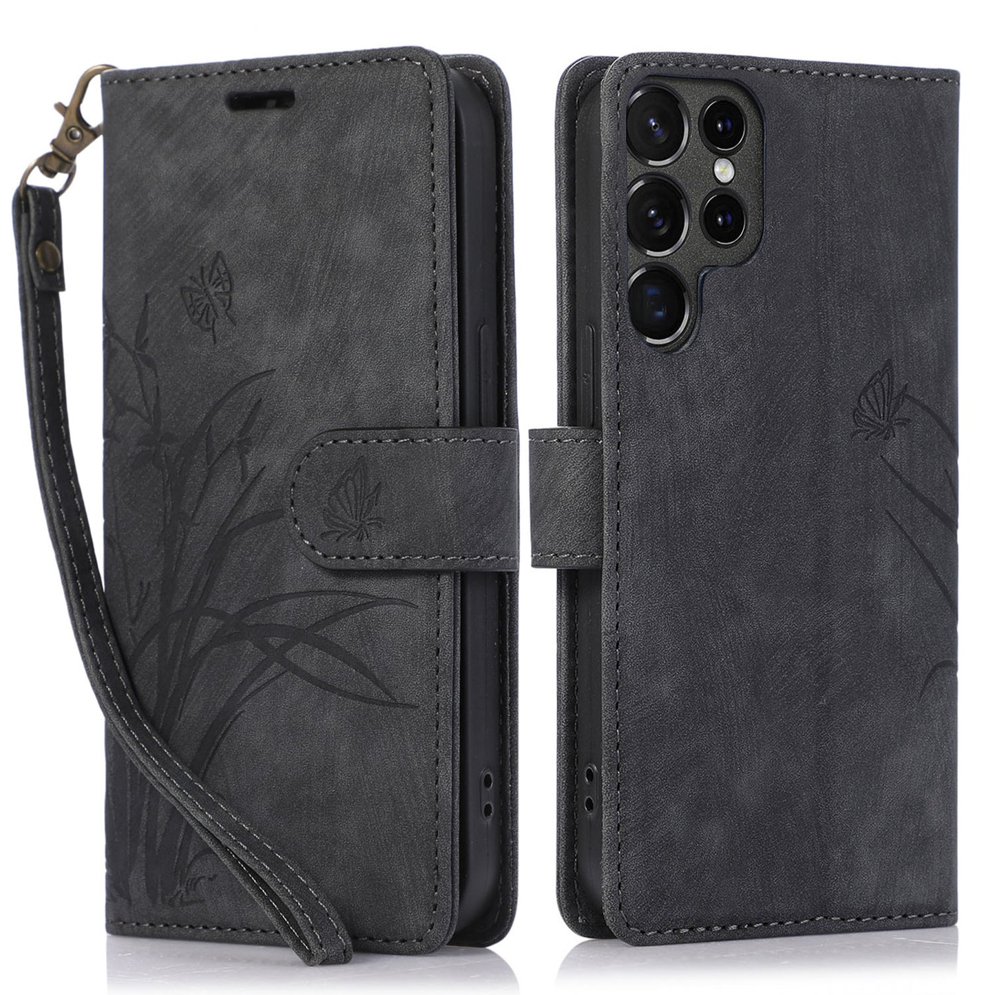 For Samsung Galaxy S24 Ultra Case Leather Phone Cover with Wallet Stand - Black