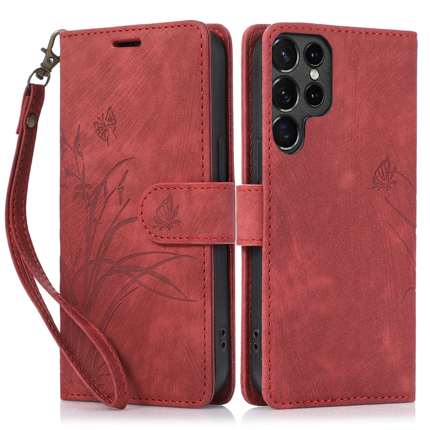 For Samsung Galaxy S24 Ultra Case Leather Phone Cover with Wallet Stand - Red