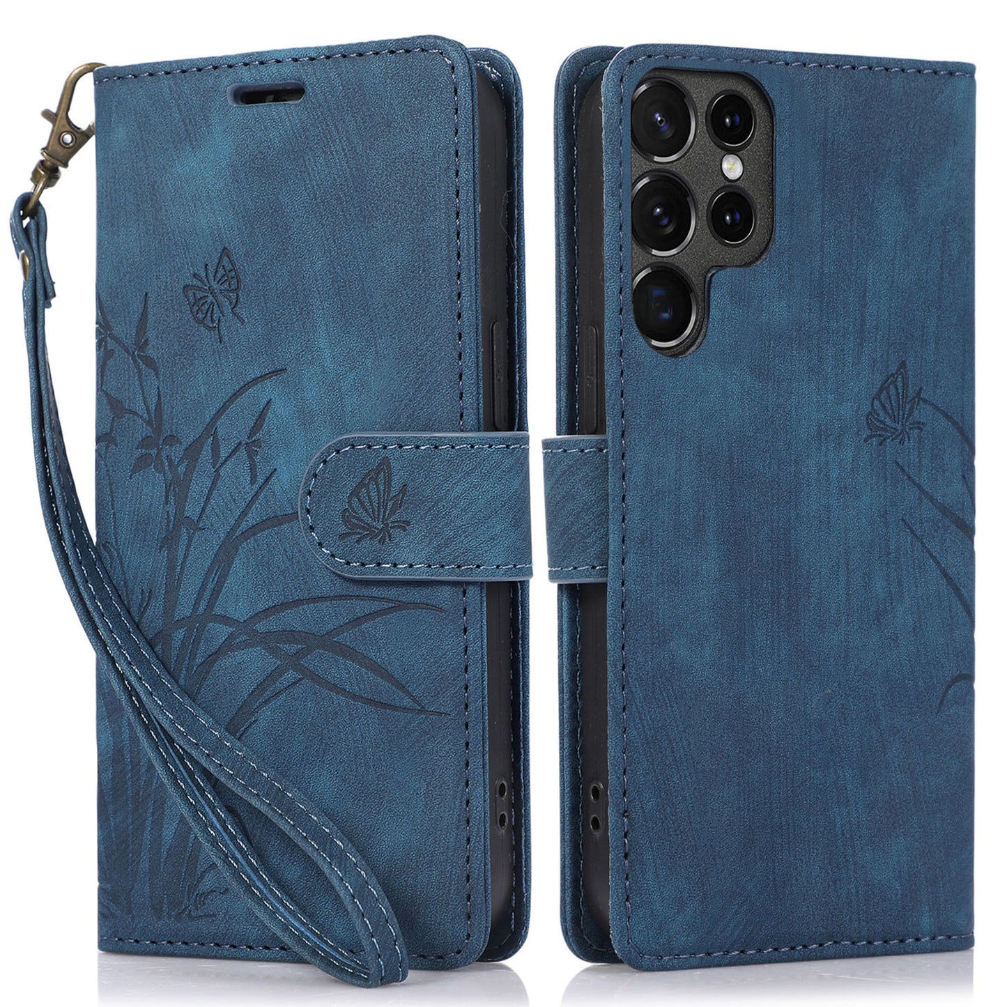 For Samsung Galaxy S24 Ultra Case Leather Phone Cover with Wallet Stand - Blue