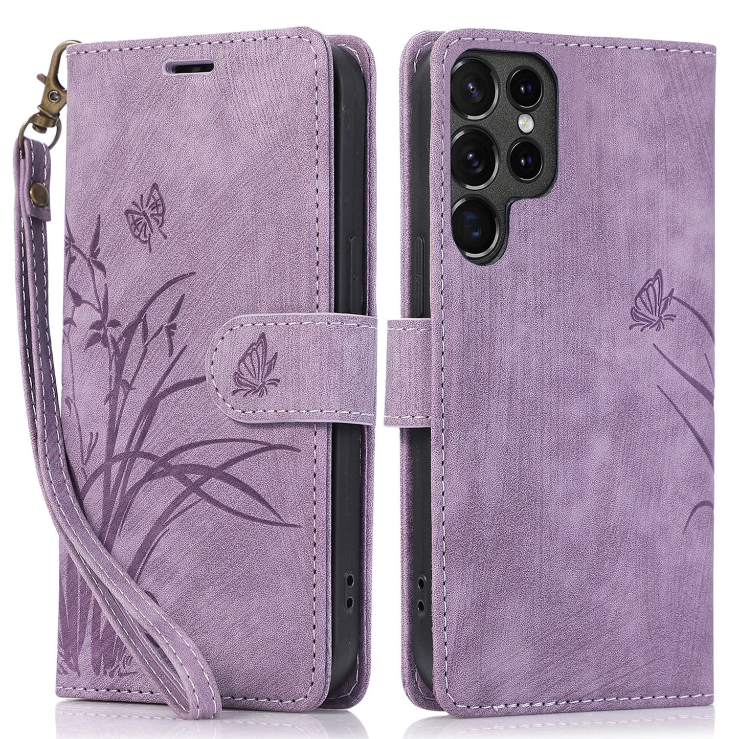 For Samsung Galaxy S24 Ultra Case Leather Phone Cover with Wallet Stand - Purple