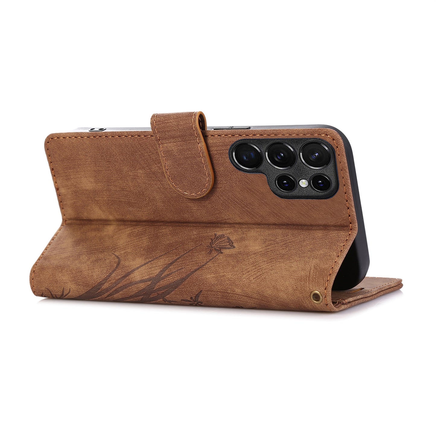 For Samsung Galaxy S24 Ultra Case Leather Phone Cover with Wallet Stand - Brown