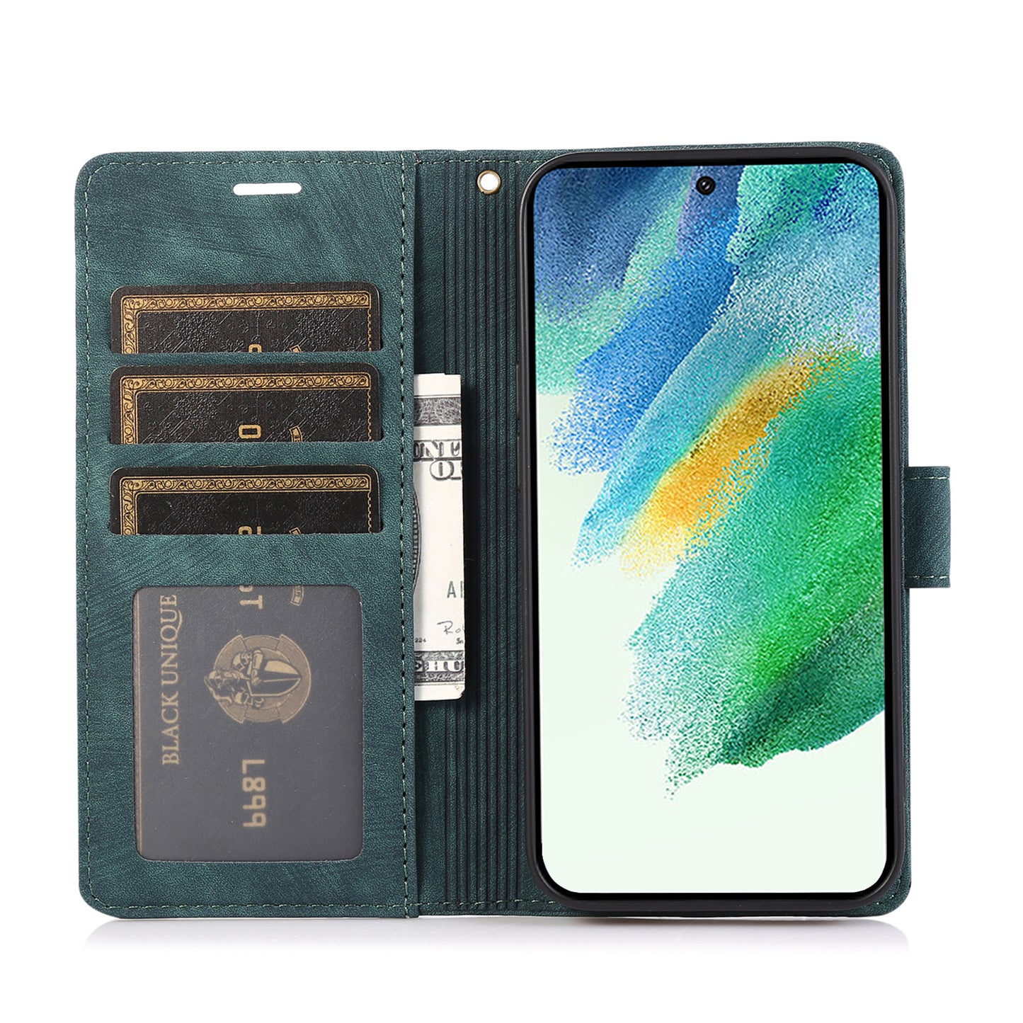 For Samsung Galaxy S24 Phone Case Orchid Butterfly Pattern Wallet Leather Cover - Green