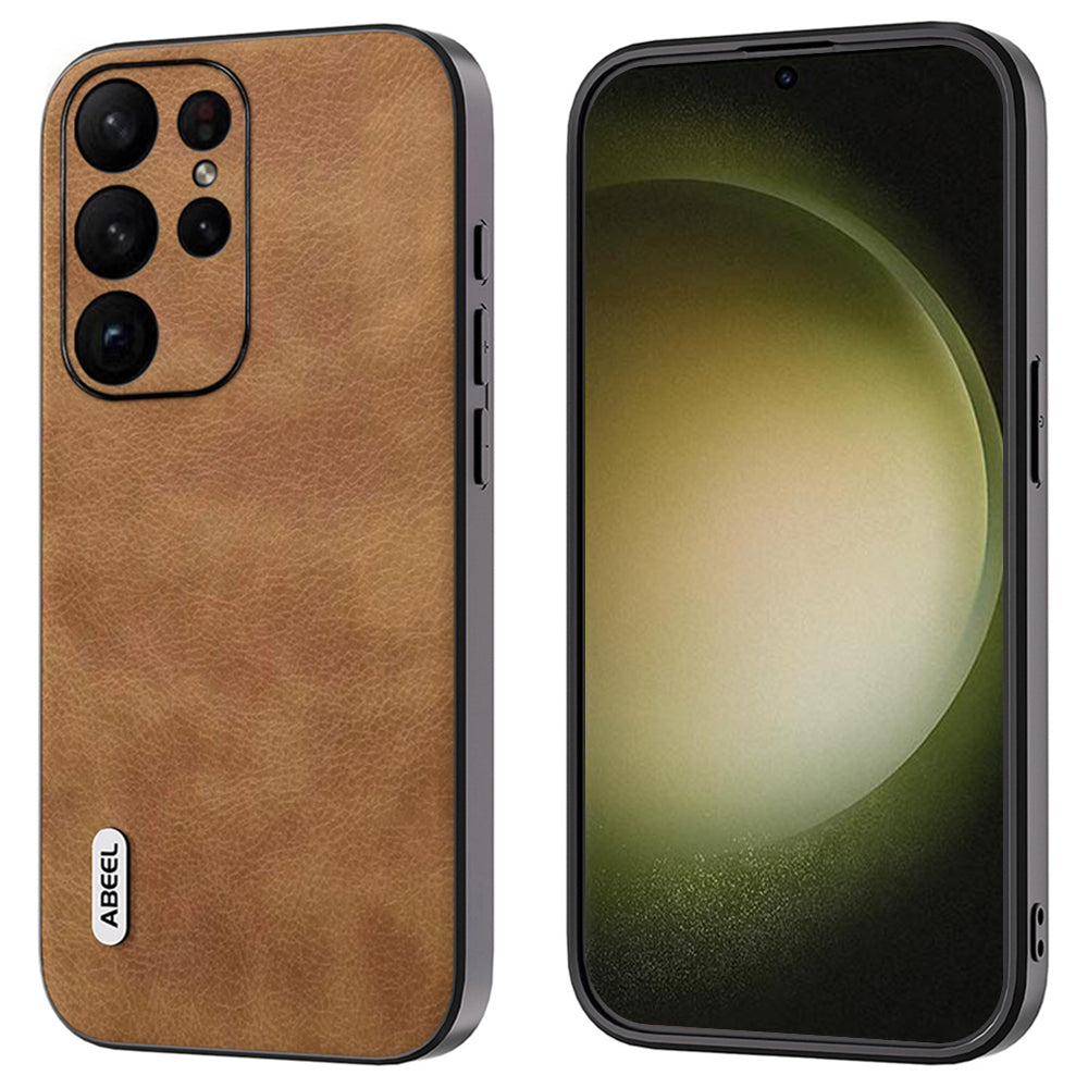 ABEEL For Samsung Galaxy S24 Ultra Retro Leather Case Litchi Texture Back Cover - Brown