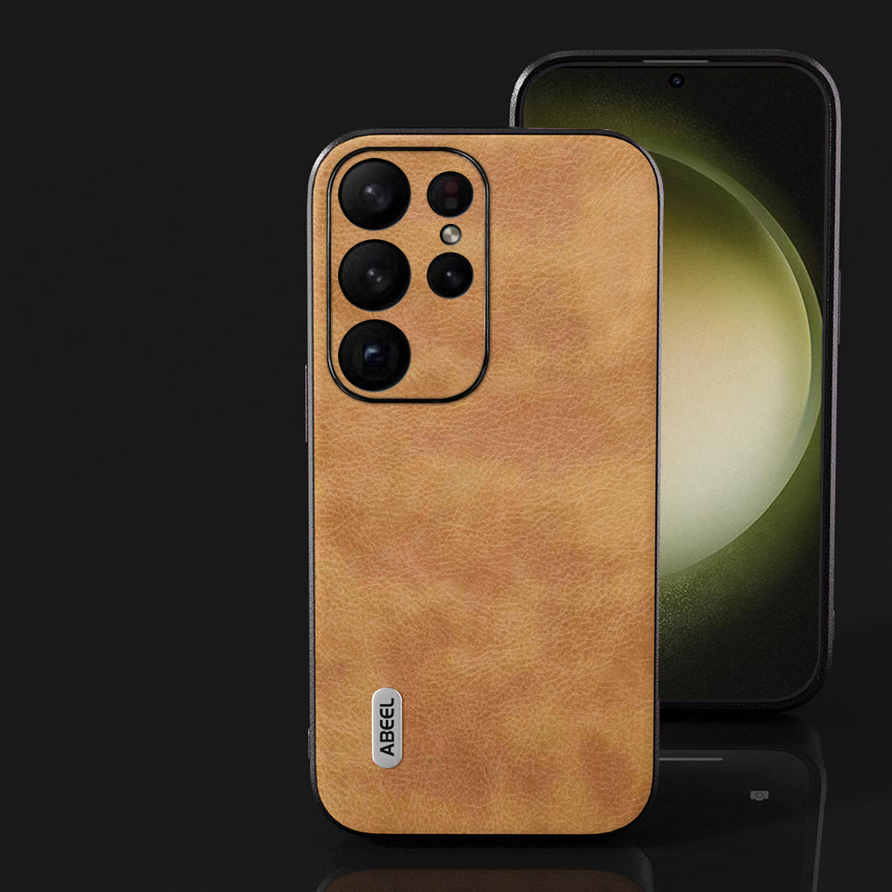 ABEEL For Samsung Galaxy S24 Ultra Retro Leather Case Litchi Texture Back Cover - Brown