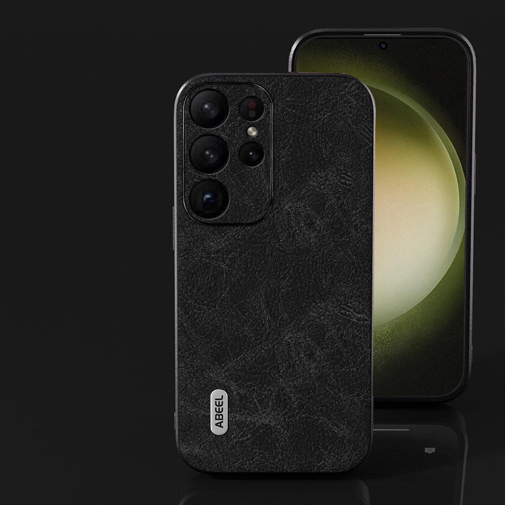 ABEEL For Samsung Galaxy S24 Ultra Leather Phone Back Case Fantasy Lychee Texture Cover - Black
