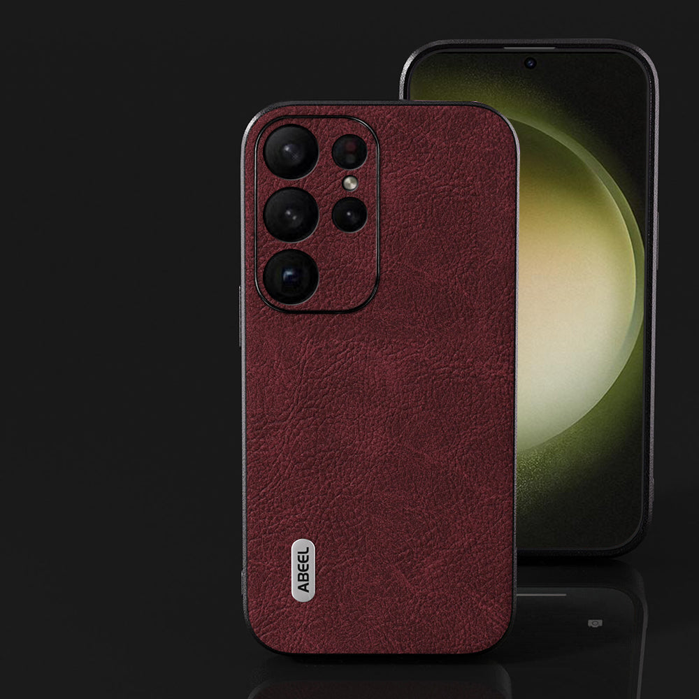 ABEEL For Samsung Galaxy S24 Ultra Leather Phone Back Case Fantasy Lychee Texture Cover - Purplish Red