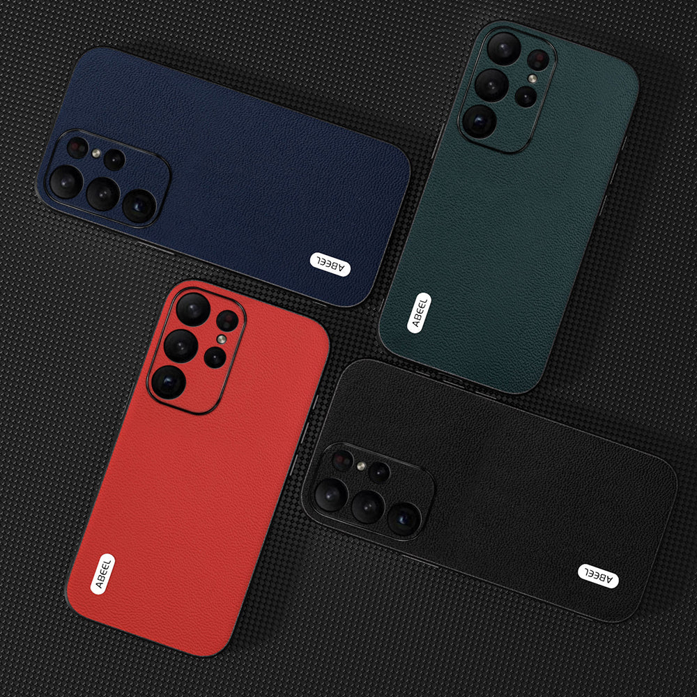 ABEEL For Samsung Galaxy S24 Ultra Case Genuine Cow Leather Litchi Texture Back Cover - Black