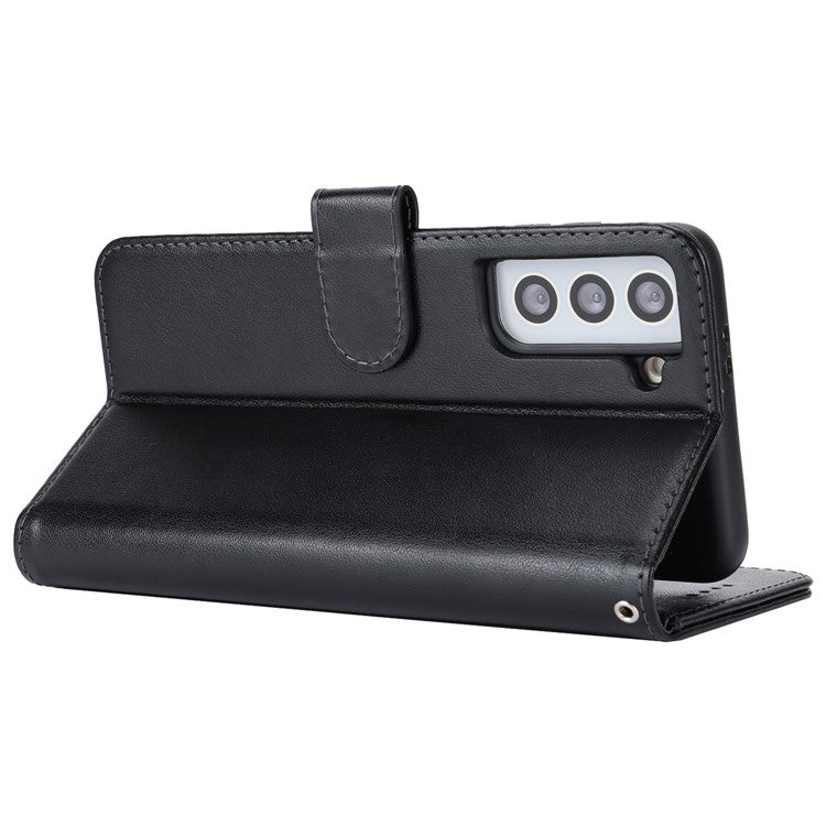 For Samsung Galaxy S21 5G / 4G Cover R61 Texture Leather Stand Shockproof Imprinted Cell Phone Case - Black