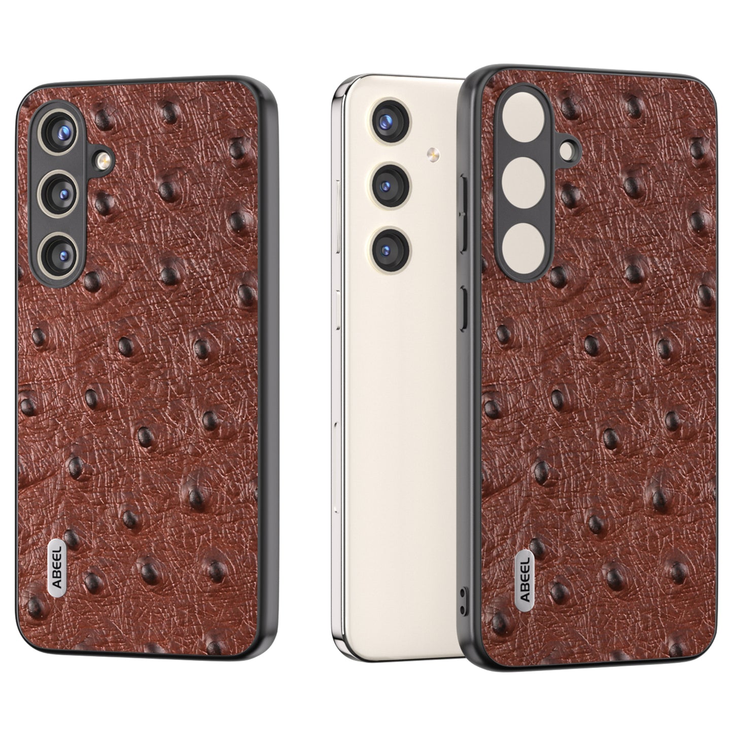 ABEEL For Samsung Galaxy S24 Ostrich Texture Case Camera Protection Phone Cover - Coffee