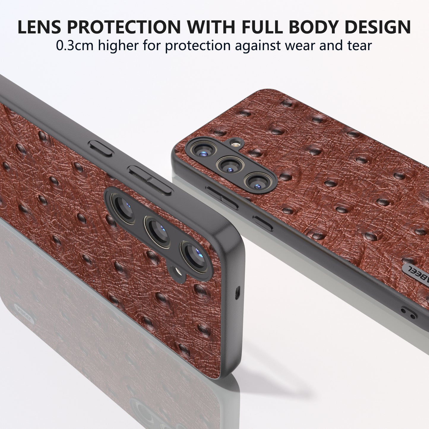 ABEEL For Samsung Galaxy S24 Ostrich Texture Case Camera Protection Phone Cover - Coffee