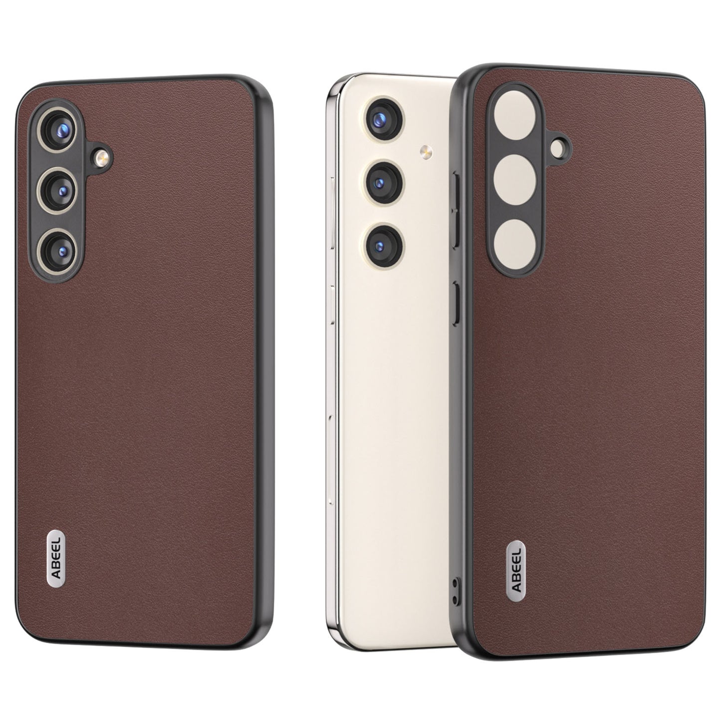 ABEEL For Samsung Galaxy S24+ Nappa Pattern Case Genuine Cow Leather Shockproof Cover - Coffee