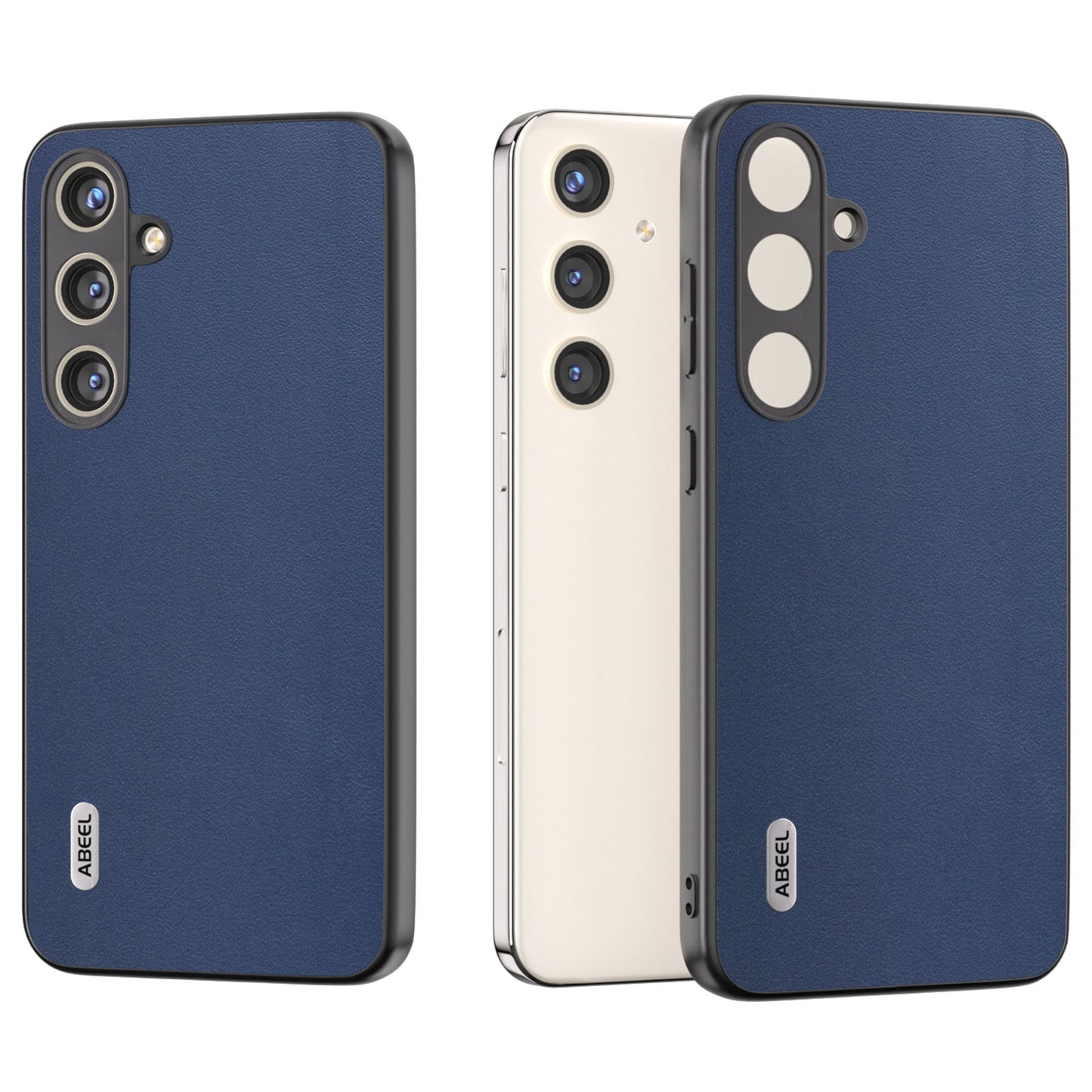 ABEEL For Samsung Galaxy S24+ Nappa Pattern Case Genuine Cow Leather Shockproof Cover - Blue