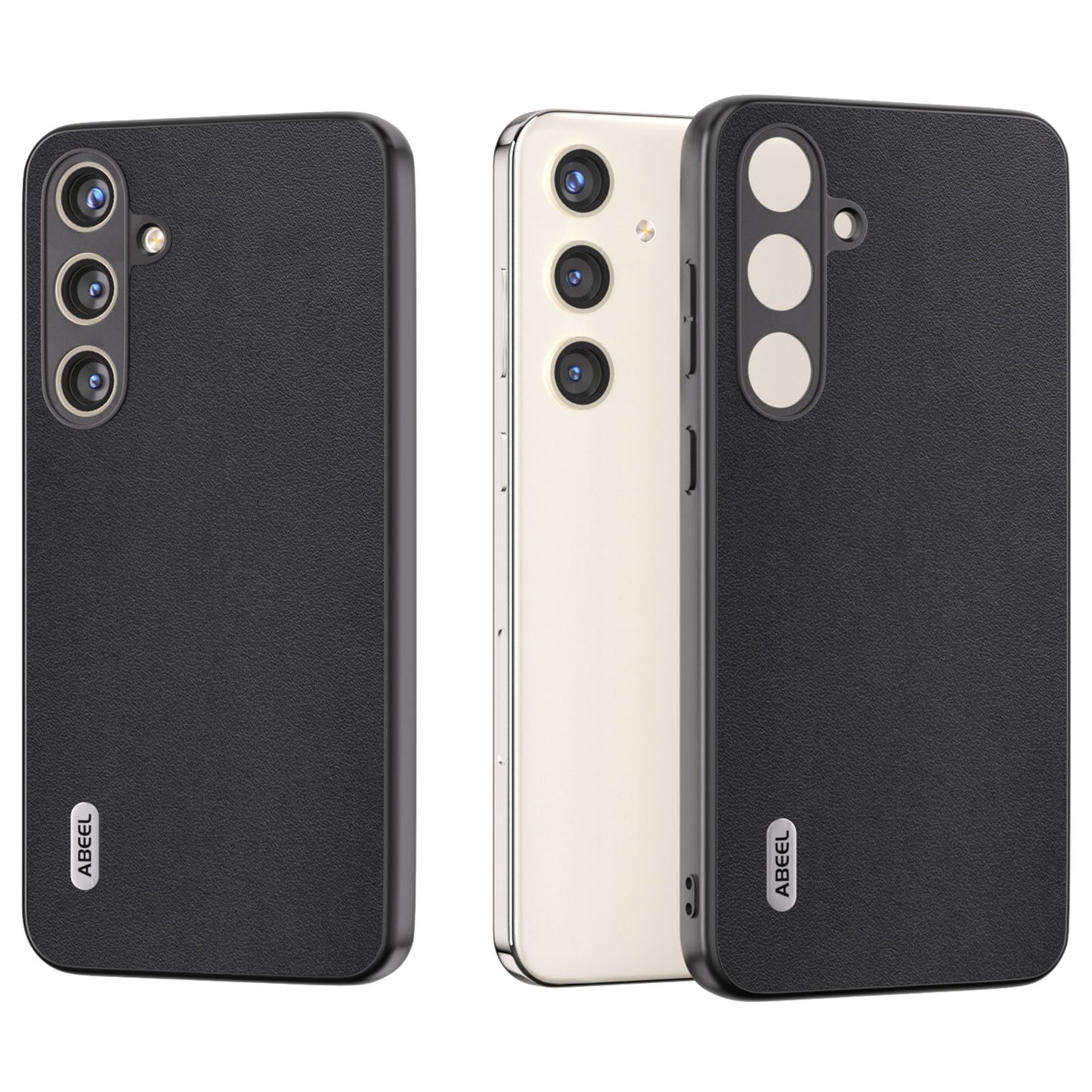 ABEEL For Samsung Galaxy S24+ Nappa Pattern Case Genuine Cow Leather Shockproof Cover - Black