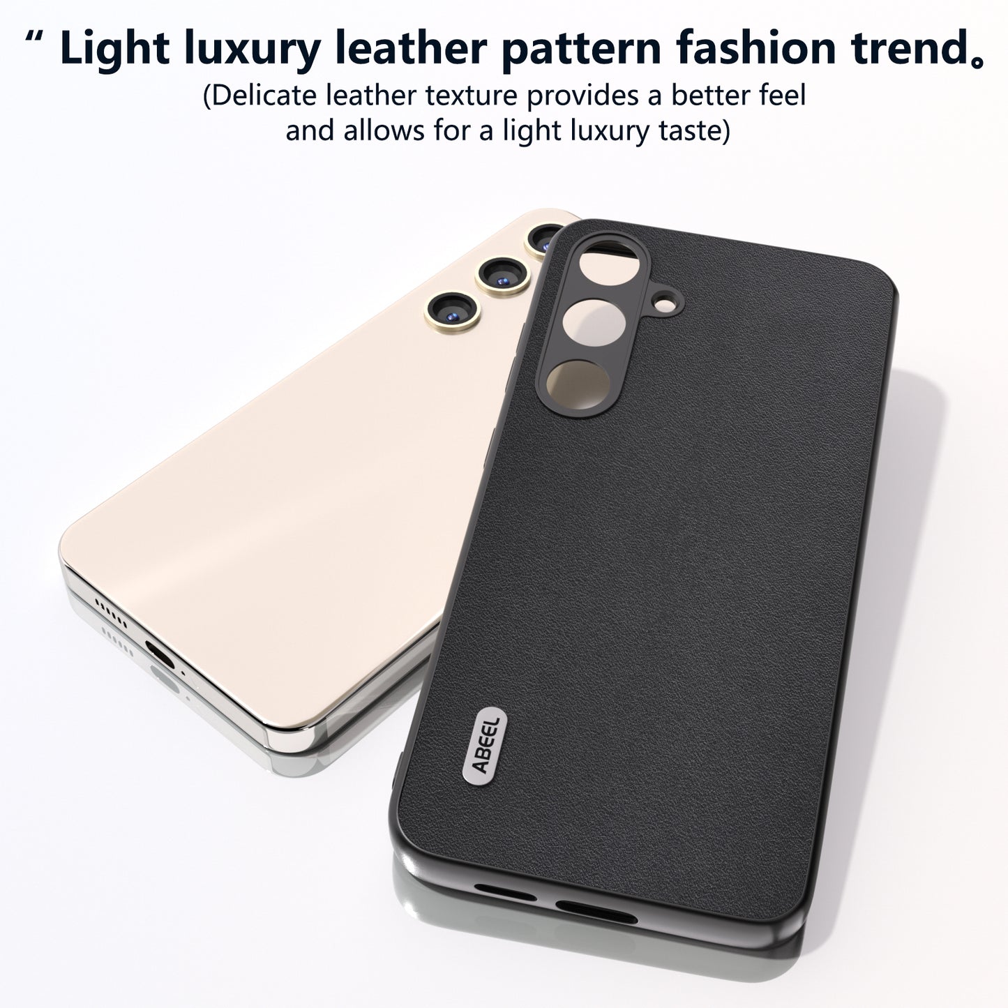 ABEEL For Samsung Galaxy S24+ Nappa Pattern Case Genuine Cow Leather Shockproof Cover - Black