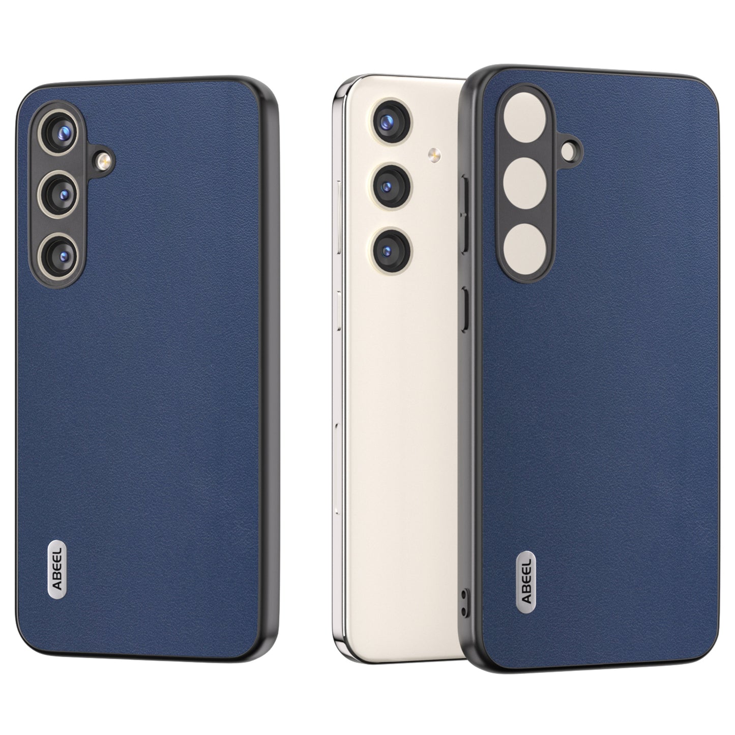 ABEEL For Samsung Galaxy S24 Case Nappa Texture Genuine Cow Leather Phone Cover Non-Slip - Blue