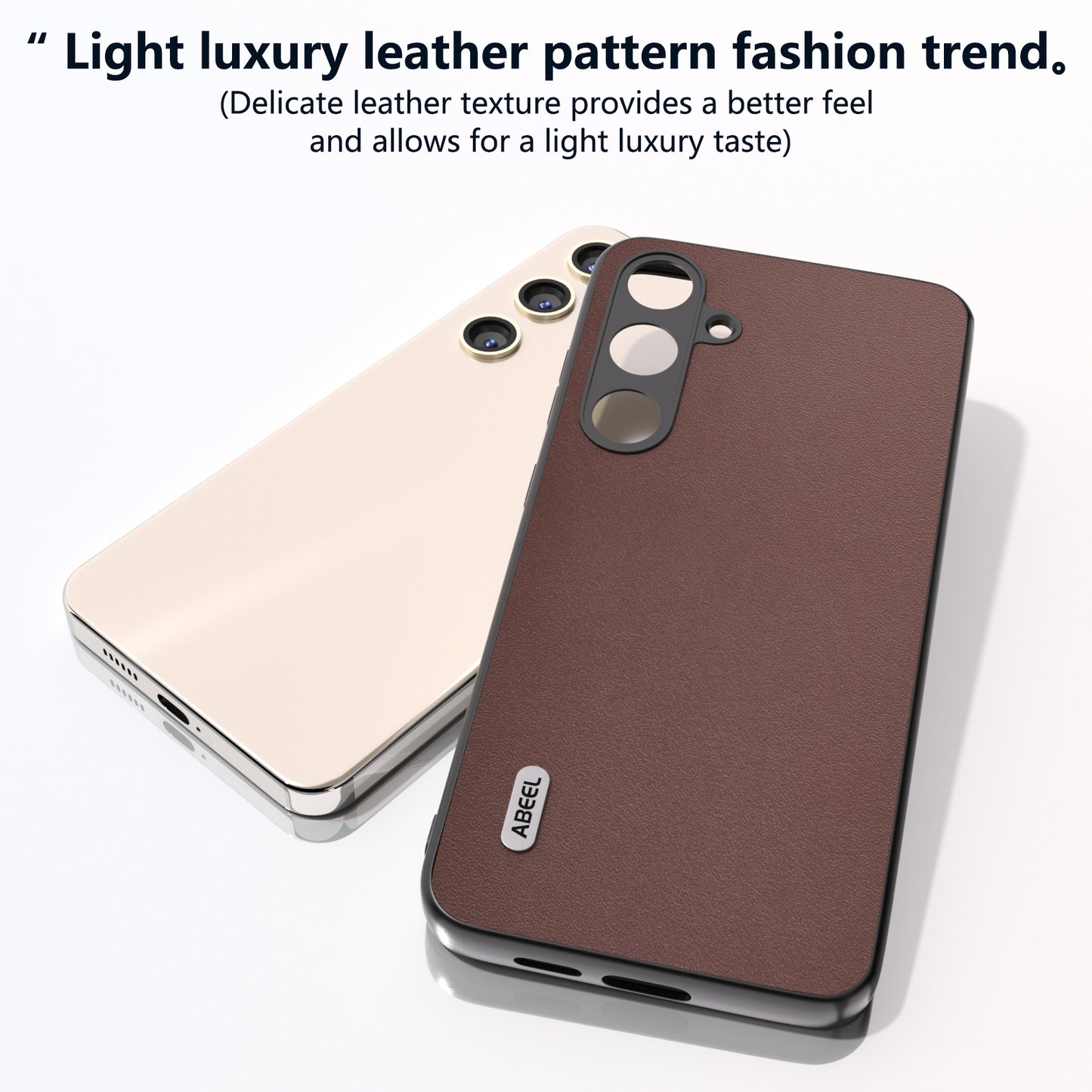 ABEEL For Samsung Galaxy S24 Case Nappa Texture Genuine Cow Leather Phone Cover Non-Slip - Coffee