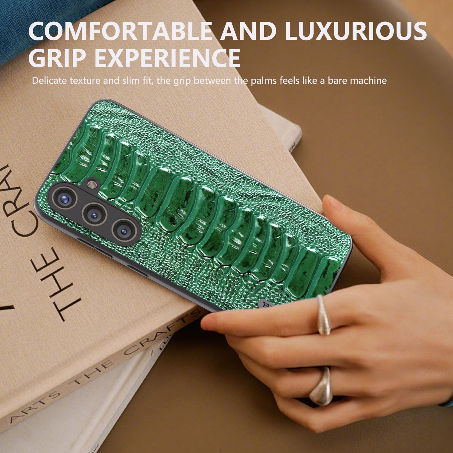 ABEEL For Samsung Galaxy S24 Phone Case Genuine Cow Leather Crocodile Texture Cover - Green