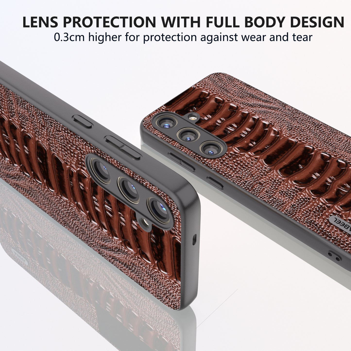 ABEEL For Samsung Galaxy S24 Phone Case Genuine Cow Leather Crocodile Texture Cover - Coffee