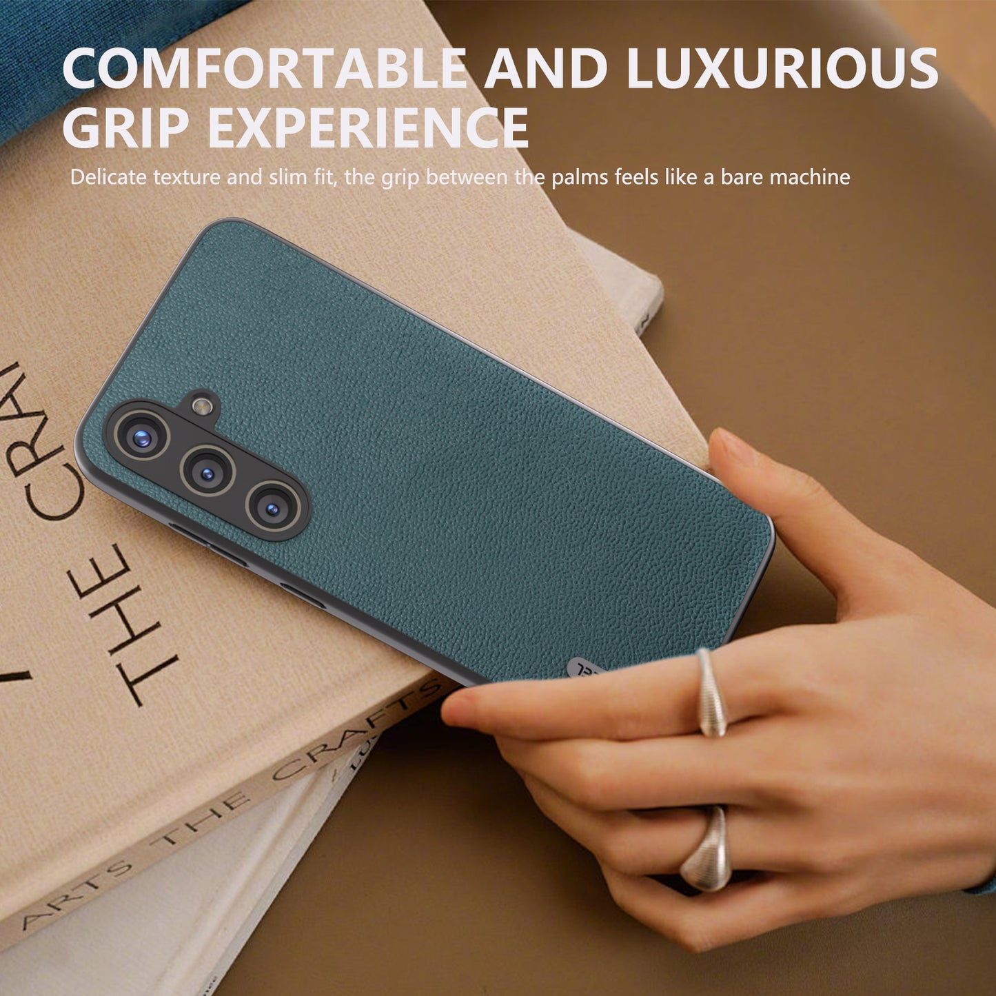 ABEEL For Samsung Galaxy S24+ Slim Shockproof Case Genuine Cow Leather Phone Cover - Midnight Green