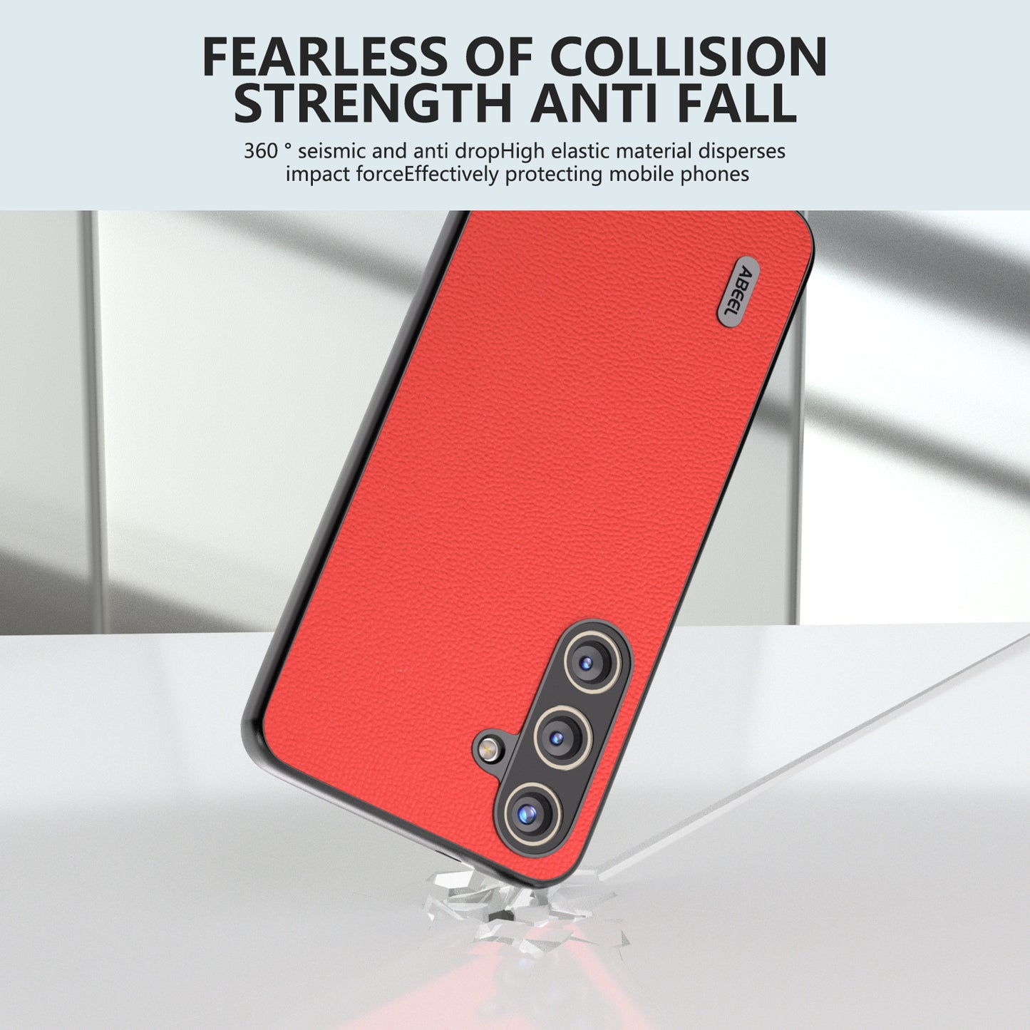 ABEEL For Samsung Galaxy S24+ Slim Shockproof Case Genuine Cow Leather Phone Cover - Red