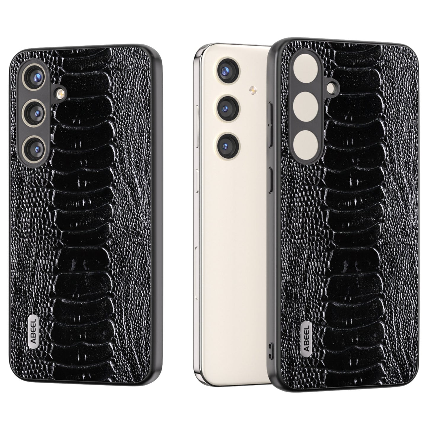ABEEL For Samsung Galaxy S24+ Phone Case Protective Back Cover Crocodile Texture - Black