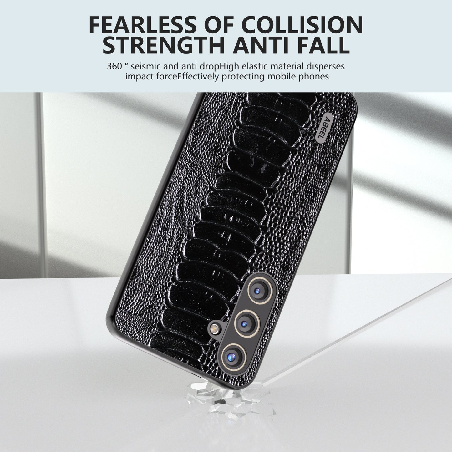 ABEEL For Samsung Galaxy S24+ Phone Case Protective Back Cover Crocodile Texture - Black