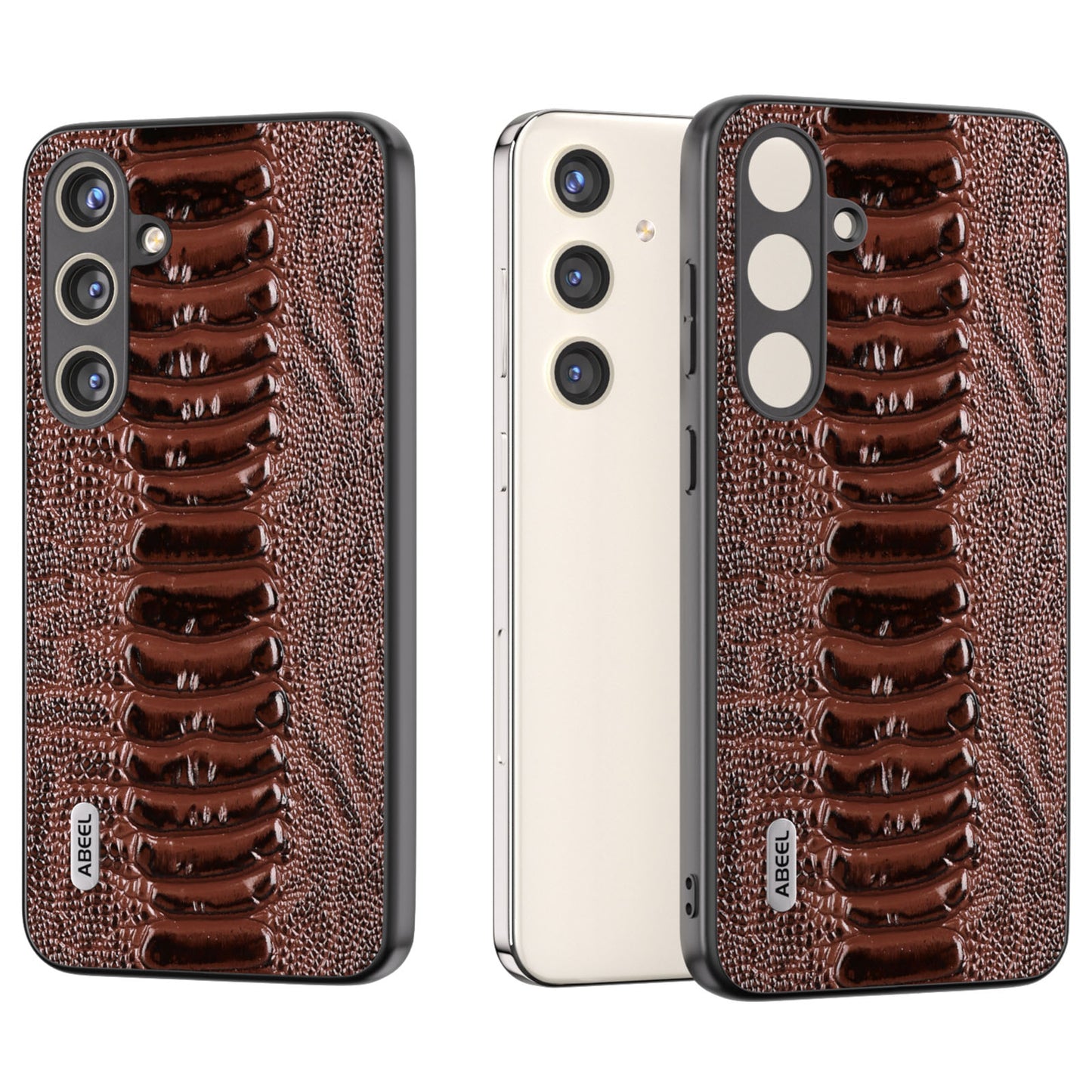 ABEEL For Samsung Galaxy S24+ Phone Case Protective Back Cover Crocodile Texture - Coffee