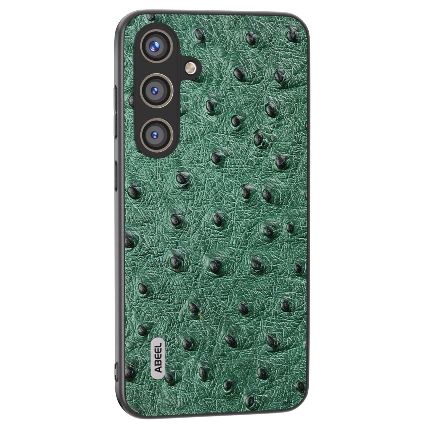 ABEEL For Samsung Galaxy S24+ Genuine Cow Leather Case Anti-slip Ostrich Pattern Phone Cover - Green