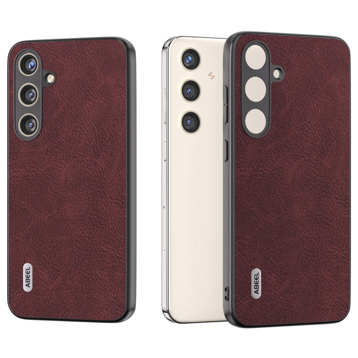 ABEEL For Samsung Galaxy S24 Litchi Texture Phone Case PU Leather+PC+TPU Anti-Scratch Cover - Purplish Red