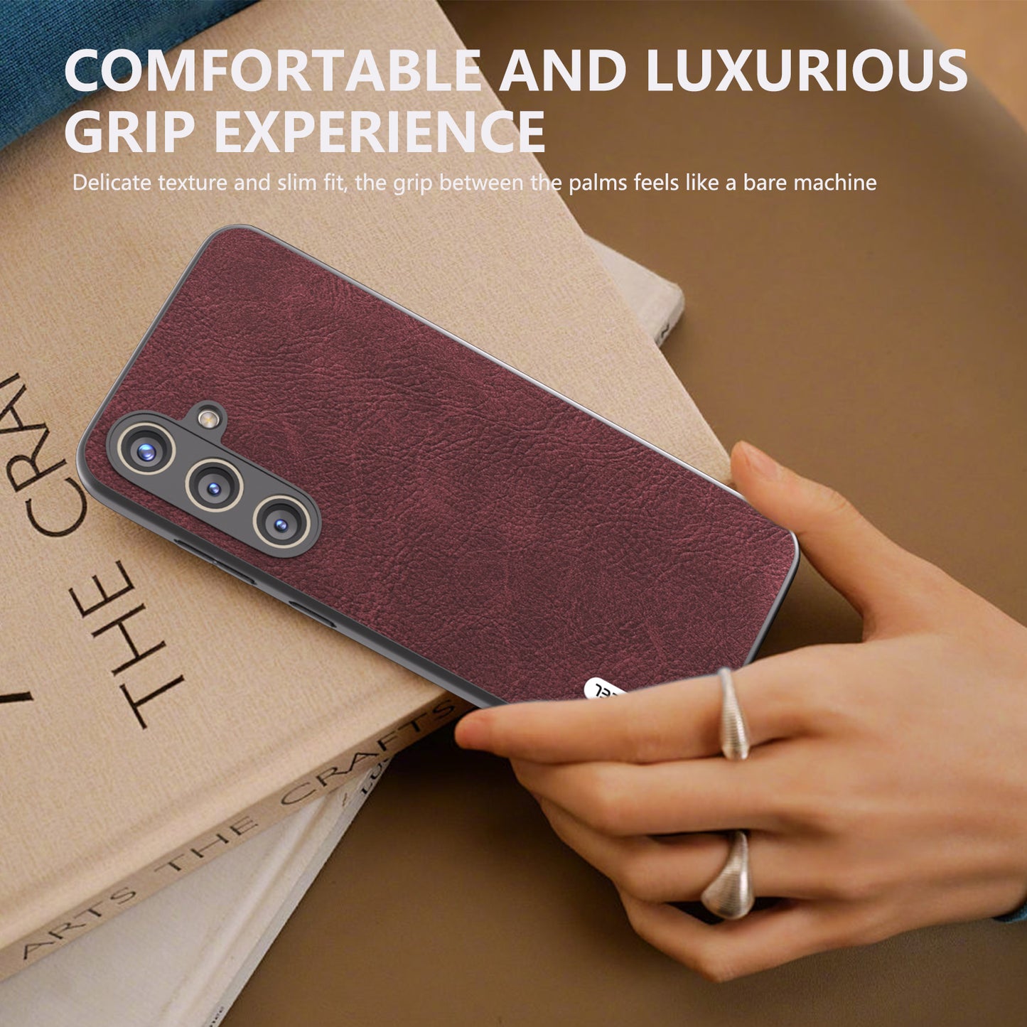 ABEEL For Samsung Galaxy S24 Litchi Texture Phone Case PU Leather+PC+TPU Anti-Scratch Cover - Purplish Red