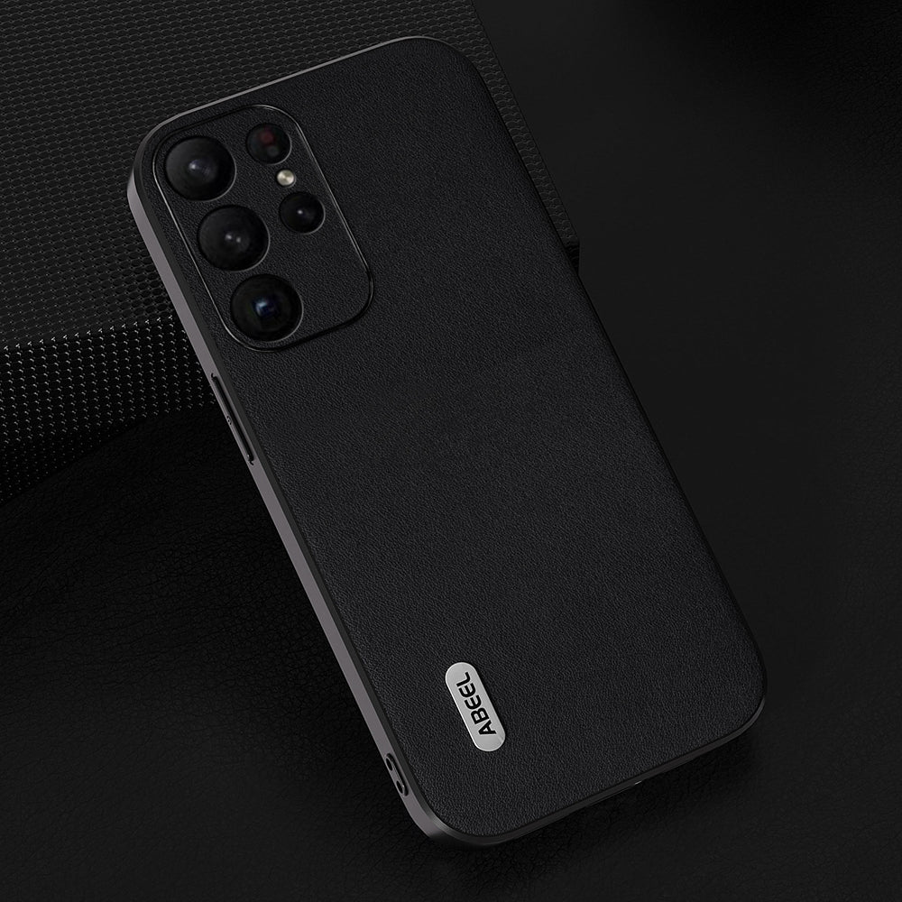 ABEEL For Samsung Galaxy S24 Ultra Drop Protection Case Nappa Texture Phone Cover - Black