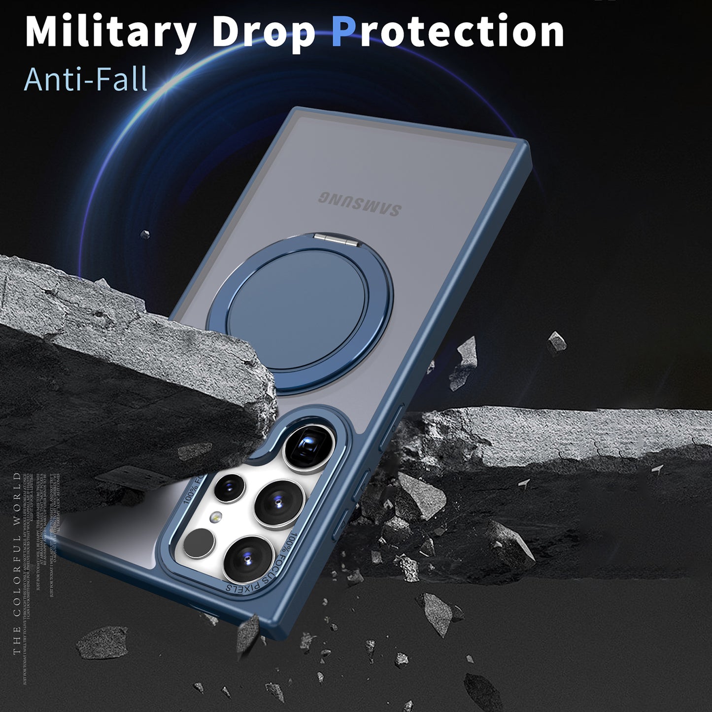 For Samsung Galaxy S24 Ultra Case Magnetic Phone Cover Rotary Ring Kickstand - Navy Blue
