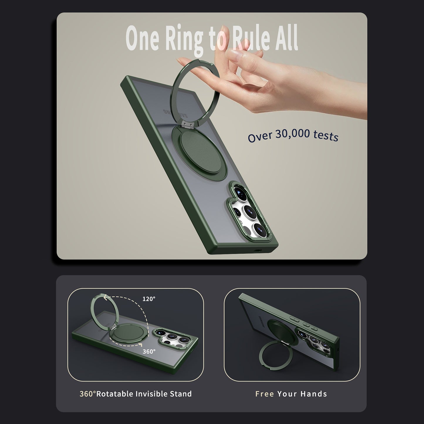 For Samsung Galaxy S24 Ultra Case Magnetic Phone Cover Rotary Ring Kickstand - Green