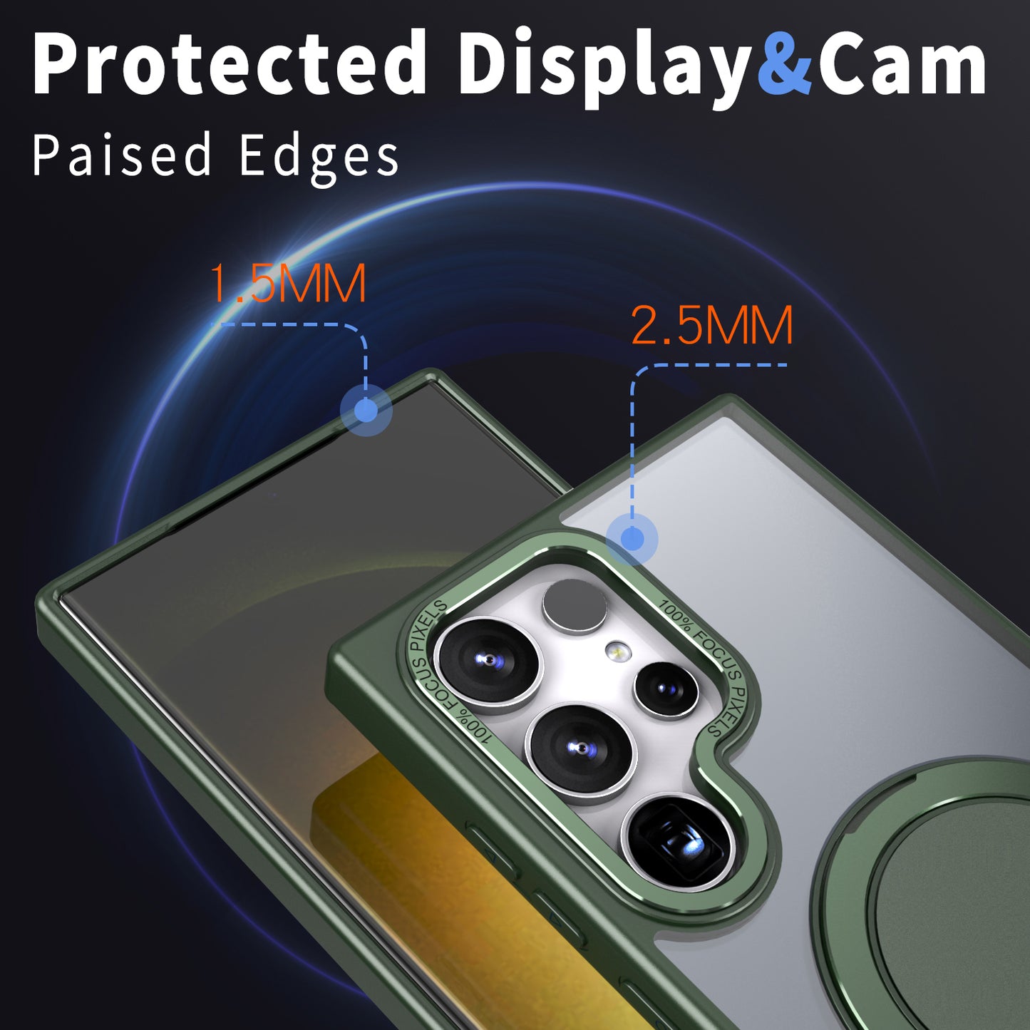 For Samsung Galaxy S24 Ultra Case Magnetic Phone Cover Rotary Ring Kickstand - Green