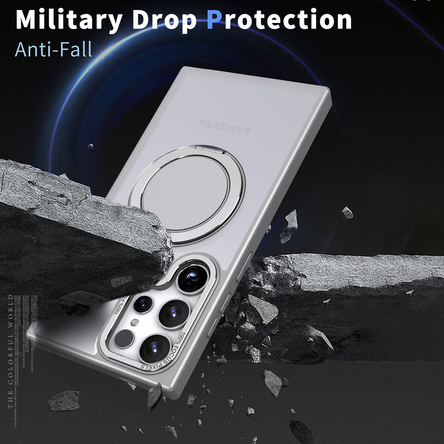 For Samsung Galaxy S24 Ultra Case Magnetic Phone Cover Rotary Ring Kickstand - Titanium Grey