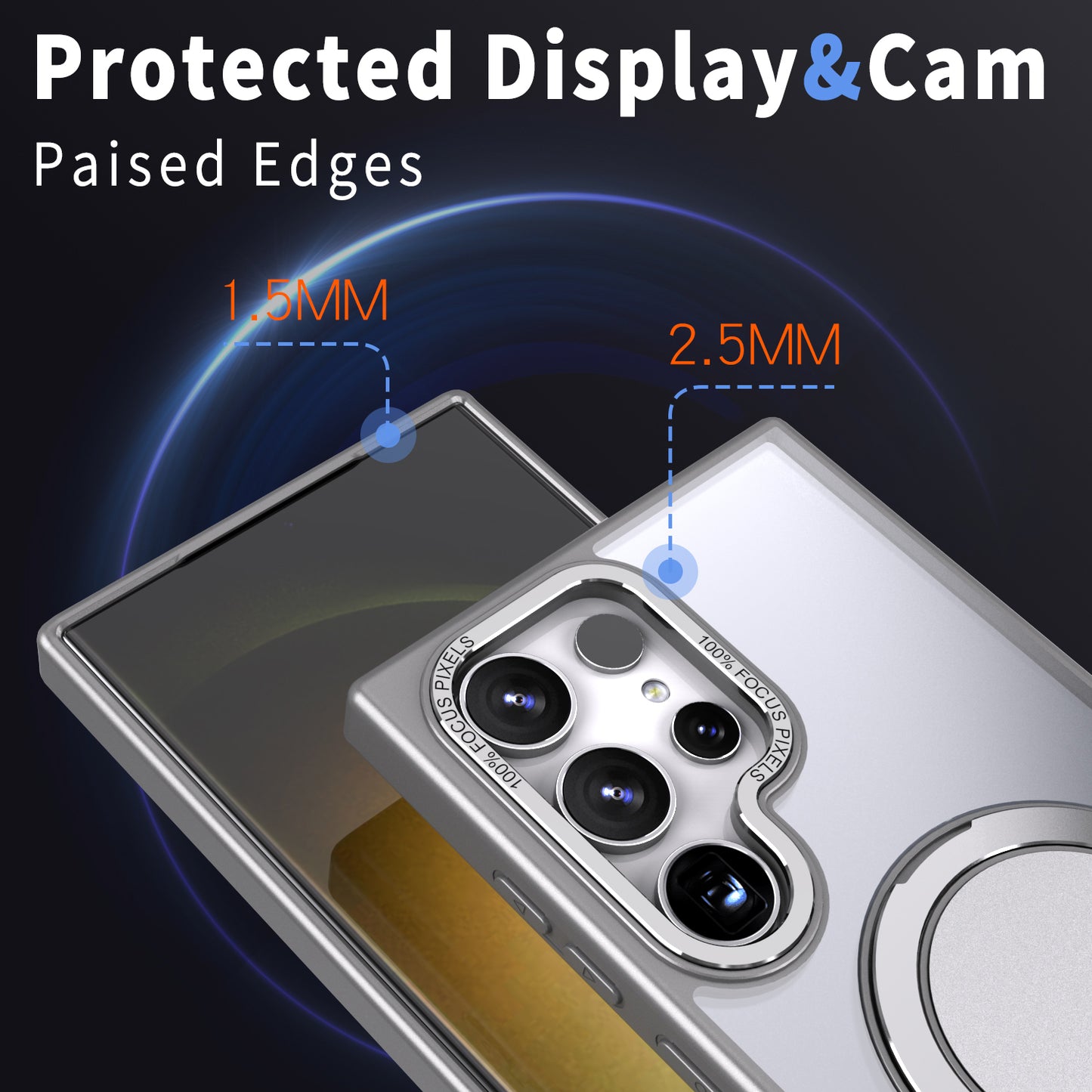 For Samsung Galaxy S24 Ultra Case Magnetic Phone Cover Rotary Ring Kickstand - Titanium Grey