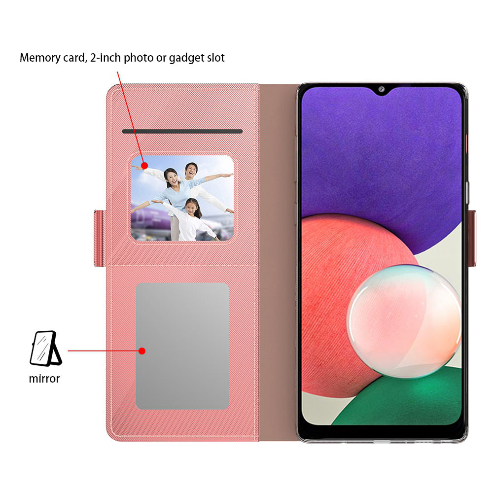 For Samsung Galaxy S24 Ultra Case PU Leather Stand Mobile Phone Cover with Mirror - Rose Gold