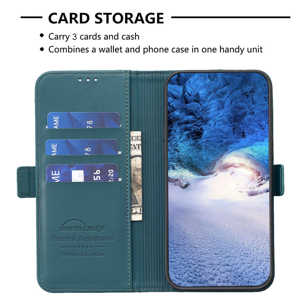 BINFEN COLOR BF31 For Samsung Galaxy S24 Case PU Leather Card Holder Mobile Phone Cover - Green
