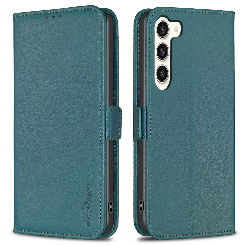 BINFEN COLOR BF31 For Samsung Galaxy S24+ Case PU Leather+TPU Stand Cover with Magnetic Clasp - Green
