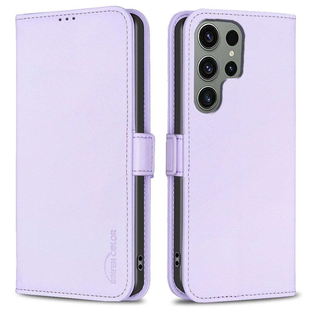 BINFEN COLOR BF31 For Samsung Galaxy S24 Ultra Case PU Leather Wallet Card Holder Protective Cover - Purple