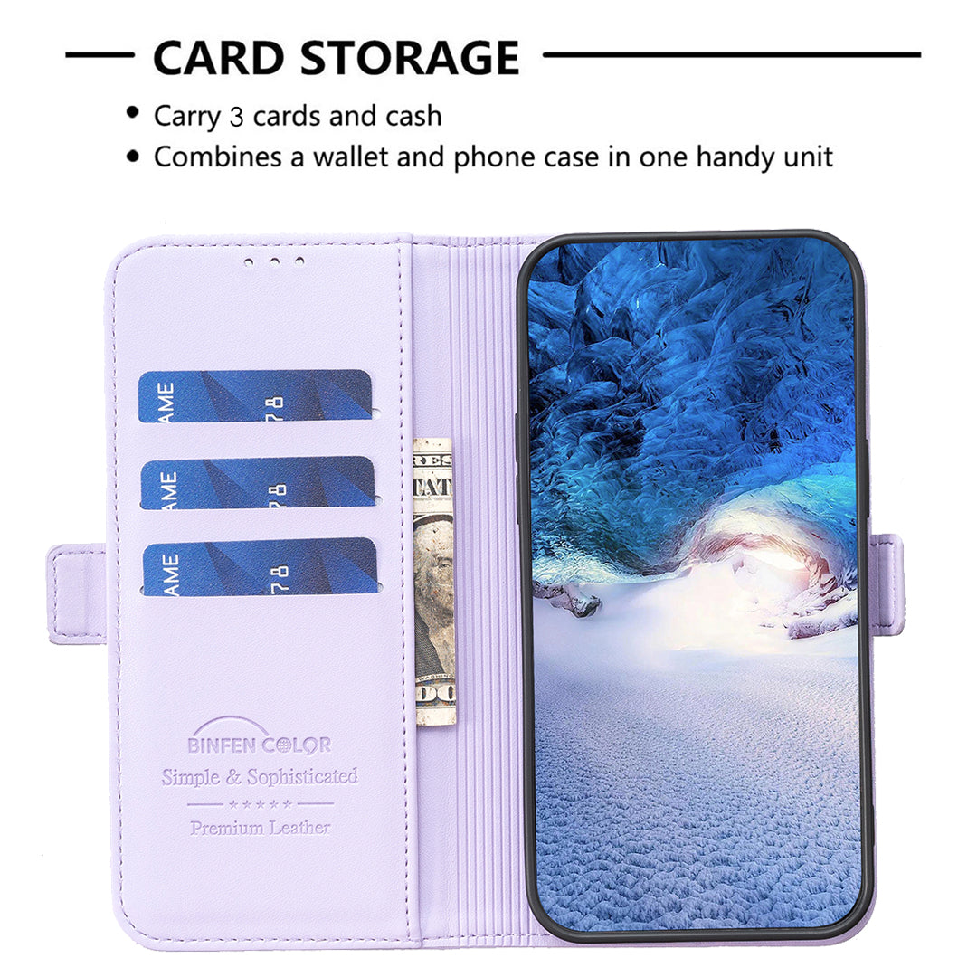 BINFEN COLOR BF31 For Samsung Galaxy S24 Ultra Case PU Leather Wallet Card Holder Protective Cover - Purple