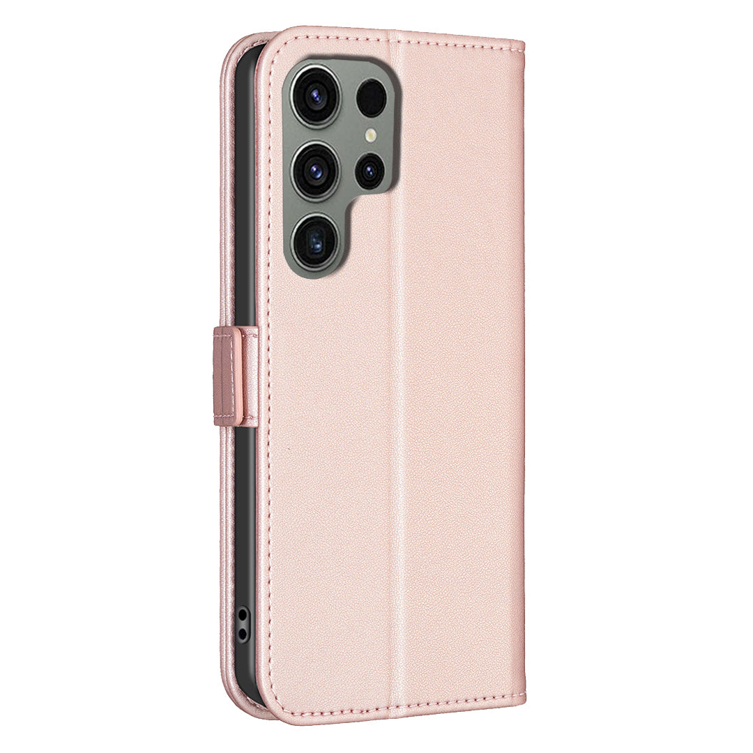 BINFEN COLOR BF31 For Samsung Galaxy S24 Ultra Case PU Leather Wallet Card Holder Protective Cover - Pink