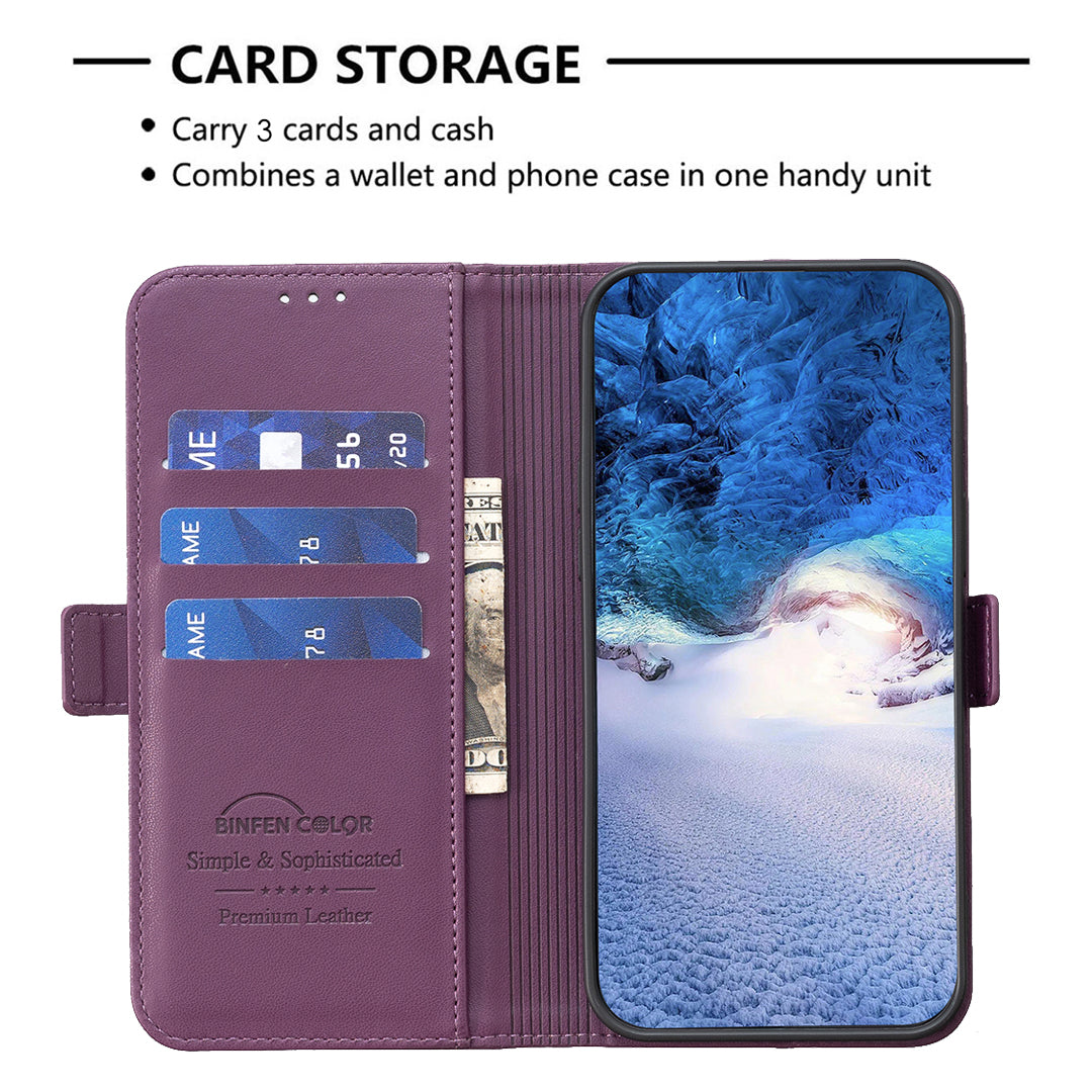 BINFEN COLOR BF31 For Samsung Galaxy S24 Ultra Case PU Leather Wallet Card Holder Protective Cover - Dark Purple