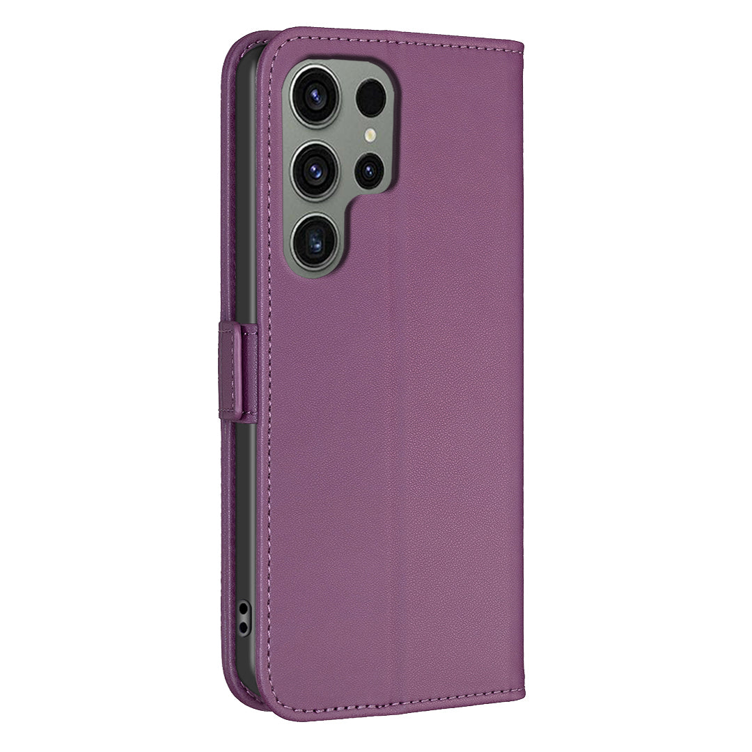 BINFEN COLOR BF31 For Samsung Galaxy S24 Ultra Case PU Leather Wallet Card Holder Protective Cover - Dark Purple